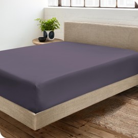 Bare Home 100% Organic Cotton Sateen Fitted Sheet - Smooth Sateen Weave - Breathable & Cooling - Hotel Luxury - Durable Fitted Sheet - Deep Pocket (Queen, Dusty Purple)