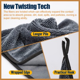 Airlab Microfibre Cloth Extra Large and Thick XXL 90x60cm, Microfibre Car Cleaning Cloths 650GSM, Super Absorbent Car Drying Towel for Car Detailing, Polishing, Cleaning, Wash, Black 24" x 35"