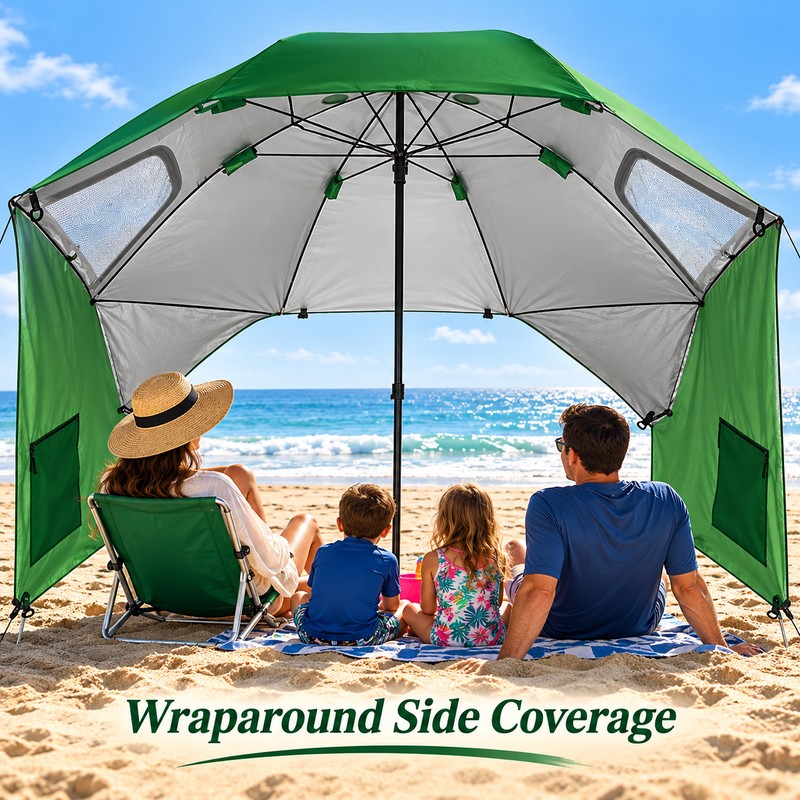 UPF 50+ Beach Umbrella with Sand Anchor, 94 Inch Windproof