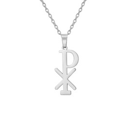 EUEAVAN Chi Rho Christogram Symbol Necklace Alpha Omega Symbol Necklace IXCI NIKA Jesus Christ Name Pendant Sacramental Christian Amulet Religious Jewelry Gift Women Men (A-silver)