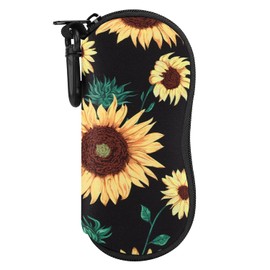 MoKo Glasses Case - [Ultra Lightweight] Neoprene Zip Sunglasses Bag with Belt Clip for Glasses, Frame, Portable Case for Keys, Pencils, Cards - Sunflower