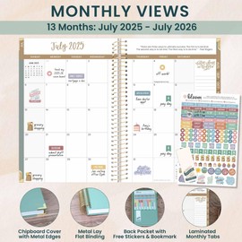 bloom daily planners HARDCOVER 2025-2026 Academic Year Planner (July 2025 - July 2026) - A5 Task Goal Organizer - Aesthetic Monthly & Weekly Inspirational Agenda Book - 5.5" x 8.25" - Green Linen