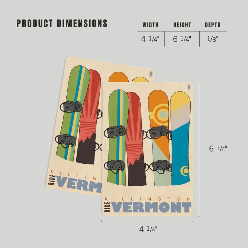 Snowboards in Snow, Killington, Vermont (4x6 Birch Wood Postcards, 2-Pack