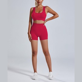 dohomiryo Women's 2-Piece Seamless Tracksuit Running Clothing Fitness Clothing Yoga Outfit Jogging Suit Set Leisure Suit, red, M