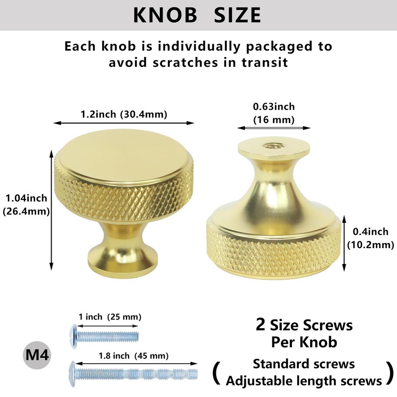 HANIHUA 10 Pack Gold Cabinet Knobs Dresser Knobs, Brushed Brass