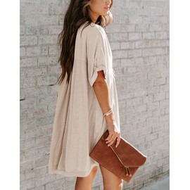 Minclouse Women's Babydoll Short Sleeve Tunic Dress V Neck Cute Casual Loose Dresses (Apricot,Small,Female,Adult,US,Alpha,Small,Regular,Regular)