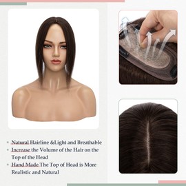 S-noilite Hair Toppers for Women Real Human Hair Topper No Bangs 100% Remy Human Hair Toppers Wigs Clips in Hair Pieces for Thinning Hair/Hair Loss(12 Inch,Dark Brown)