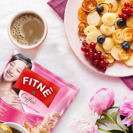 FITNE Instant 3 In 1 Coffee Packets Mix With Natural Hydrolyzed Collagen Vitamin C Smooth Blend Tasty Aromatic No Sugar Sucralose Sweetener, 10 Sticks