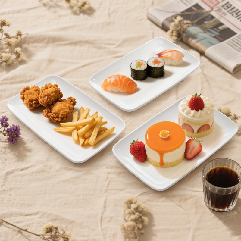 Foraineam 8 Pieces Rectangular Plates 8 Inch Porcelain Platters, Dessert,