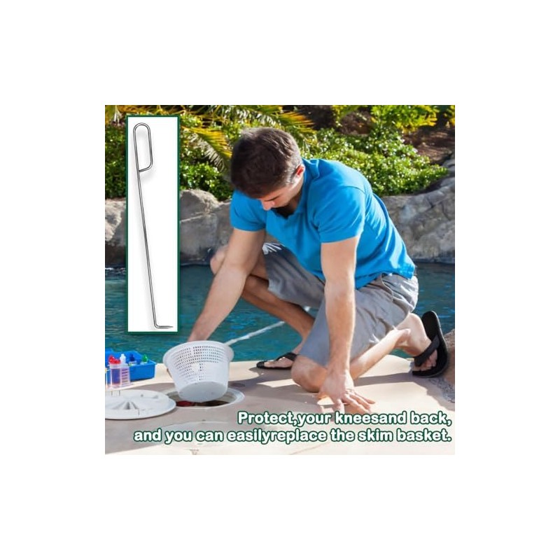 Pool Skimmer Basket Hook Tool, Stainless Steel Pool Skimmer Hook