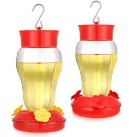 Petbank Hummingbird Feeders for Outdoors, 2 Pack Plastic Hummingbird Feeders with 3 Feeding Port and Anti-Proof Moat, Hummingbird Feeders for Outdoor Hanging, with S Hook & Cleaning Brush, 16OZ