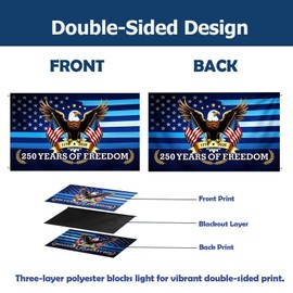 250 anniversary usa flag 3x5 Ft - [3-Layer]True Double Sided Blue Patriotic Flag with Brass Grommets - 3-Layer Polyester Outdoor Decor for 1776-2026 Semiquincentennial