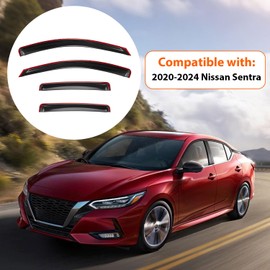 PLDDE Set of 4 Window Visors Compatible with 2020-2024 Nissan Sentra,Front+Rear Smoke Tint Sun Rain Guard Vent Outside Mount Tape On Style Acrylic 4 Pcs