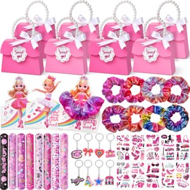 Toyssa Pink Party Bag Children's Birthday Party Favours with Gift Bags, Hair Bobbles, Key Chains, Tattoos, Give Aways Gift Children's Birthday Party for Children Girls