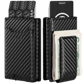 VULKIT Money Clip Wallet Pop Up Card Holder RFID Protection Mens Leather Wallet 2-IN-1 Business Card Holder For 7 Cards & 15 Bills