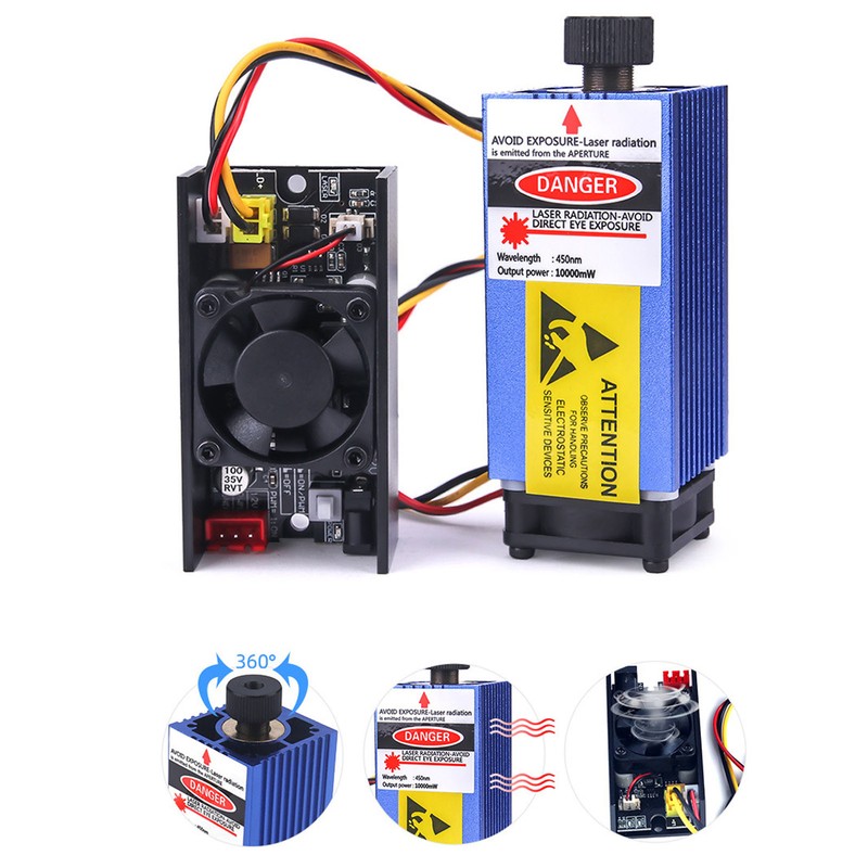 12V 10W Engraver Laser Module Focusable Engraving Machine Blue Light