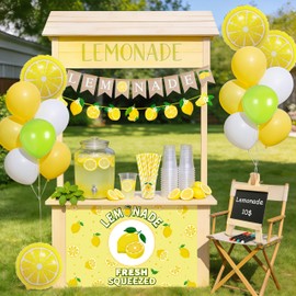 TREWAVE 233 Pcs Lemonade Stand Supplies Kit-50 Lemonade Cups with Lids and Straws, Tablecloth, Kids Lemon Apron, Lemonade Banner, Chalkboard and Balloons for Summer Lemon Party Stand Decorations