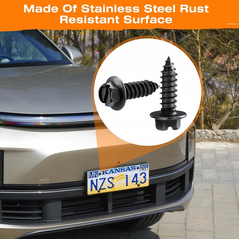 HZJD License Plate Screws, Nylon Retaining Nuts, Black(4PCS)