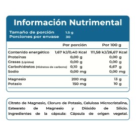 Ultra Pure Supps Magnesio 150mg Y Potasio 200mg 60 Caps Sabor Sin Sabor