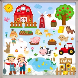 Whaline 9 Sheet Farm Animals Window Clings Cute Cartoon Animals Window Decals Pig Horse Dog Double-Sided Window Stickers for Home School Office Accessories Farm Animals Party Supplies Gifts