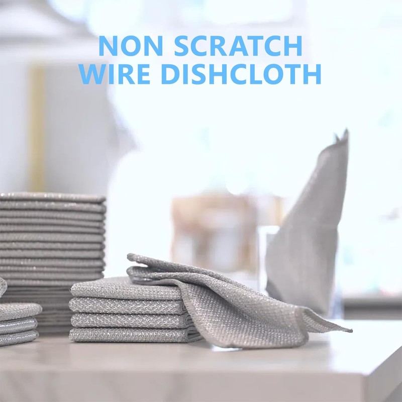10PCS Double Layer Wire Dishwashing Cloths, 20x20 cm Multifunctional Non