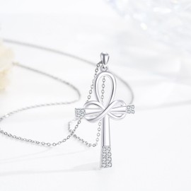 Twoowl Ankh Necklace 925 Sterling Silver Infinity Pendant Ancient Egyptian Protection Jewellery Gifts for Women Girls Birthday