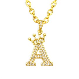 LXSSLY Gold Crown Initial Necklaces for Women Dainty Letter A-Z Pendant Necklace 18K Gold Plated Zirconia Letter Crown Choker Necklace for Women