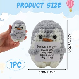 Cute Positive Funny Penguin Wool Knitting Doll, Mini Pocket Hug Penguin Doll with Positive Card Crochet Encourage Penguin Creative Plush Emotional Gifts for Adult Lovers Birthday Thanksgiving