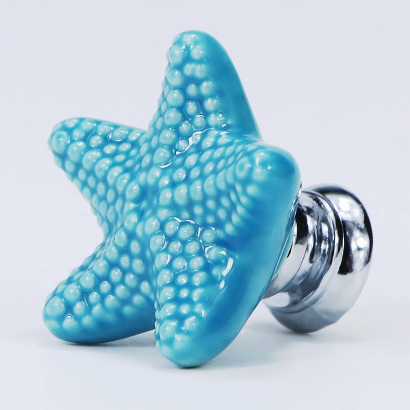 Seaside Themed Starfish Drawer Knobs Set of 4, 3.4cm Blue