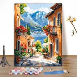 MEIYUDA Paint by Numbers Adult Landscape, Garden Craft Set, Painting by Numbers, DIY Set with Brushes and Acrylic Paints, Hand Painted Oil Painting Canvas for Home Décor, 40 x 50 cm (without Frame)