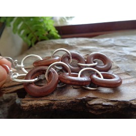 ◦ ● Extra long earrings made of wood and metal rings on 925 silver ear hooks. • ◦ very long earrings made of three wooden rings and metal rings