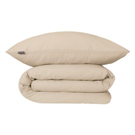 Schiesser Laura Bed Linen Set, Cotton Seersucker, 100% Cotton from Sustainable Production, 135 x 200 cm + 80 x 80 cm, Light Taupe