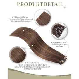 Missme Clip-In Real Hair Extensions, 7 Pieces, 45 cm, 18 Inches, 120 g, Hair Extensions, Real Hair, 16 Pieces, Clips, Dark Brown Balayage Clip-In Real Hair, Remy Extensions