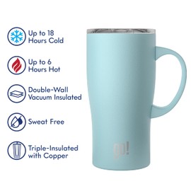 go! 20oz Stainless Steel Handle Tumbler with Triple Insulation & Copper Lining – Keeps Coffee Hot for 6 Hours & Drinks Cold for 18 – Spill-Resistant Press-On Lid with Sliding Sip Design (Light Blue)