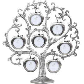 TRIXES Family Tree Photo Frame - Multi Picture Frame - Apple Tree with 7 Detachable Hanging Frames - Silver - Metal - Free Standing Home Decoration - Gifts for Her