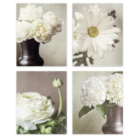 Lisa Russo Fine Art - Nature Wall Art - Botanical Flower Wall Decor Pictures - Shabby Chic Style - Set of 4 - Not Framed - Ivory, Tan, Beige (4 SMALL 5x7 Prints Only)