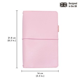 Pukka Pad, Carpe Diem Refillable Traveler’s Notebook Cover – Faux Leather Portfolio with Blank and Lined Notepads – Includes 6 Pockets, Pen Loop, and Elastic Closure – 8.5 x 5.5 Inches, Ballerina Pink