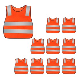 Chaleco reflectante de alta visibilidad, transpirable, chaleco de seguridad de color brillante, chaleco de tráfico ligero, chaleco de trabajo de construcción, naranja neón con correas reflectantes, 10 unidades