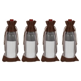 uxcell 4 Pcs Wine Bottle Gift Bags with Drawstrings, Clear Velvet Wine Bags Reusable Liquor Bottle Covers for Wedding Birthday Party, Coffee