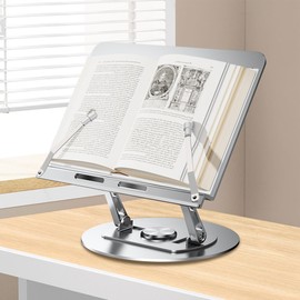 Book Stand for Reading, Book Holders for Reading Hands Free, 360° Rotate and Multi Heights Adjustable Book Stand for Desk, Foldable Desktop Riser for Laptop, Recipe, Textbook (Book Stand)