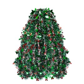 HBell 10 Meters Christmas Tinsel Garlands Christmas Chunky Tinsel Xmas Metallic Twist Garland Xmas Tinsel Hanging Decoration for Christmas Tree Decorations Wedding Party Supplies (green red)
