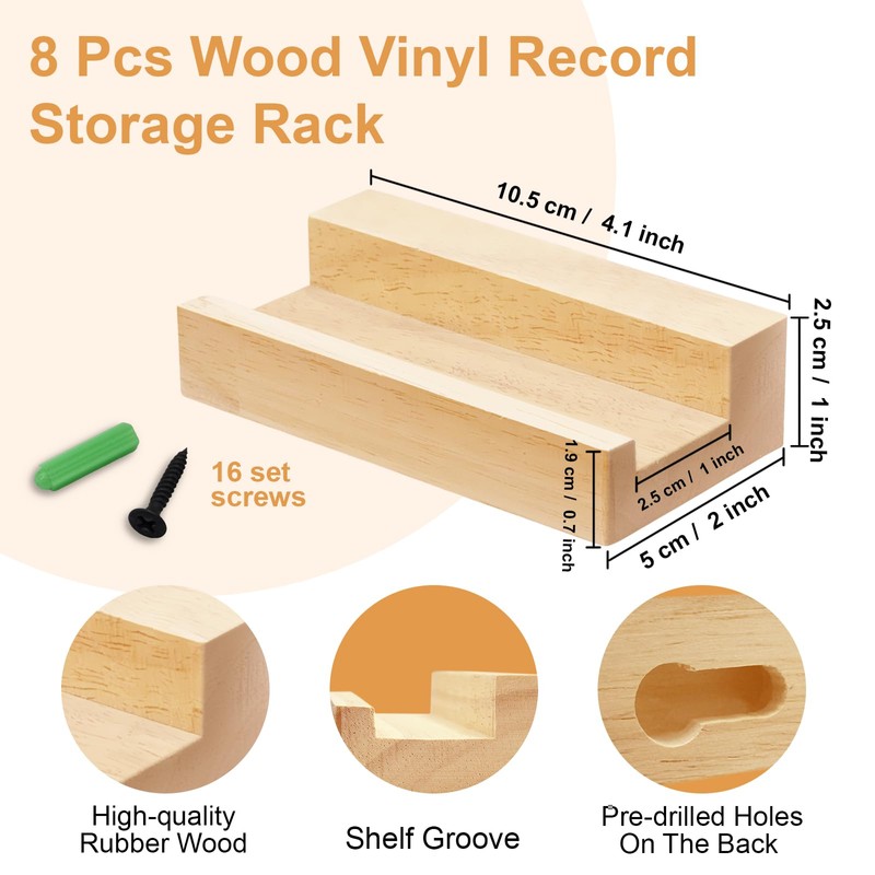 twinklemon 8PCS Vinyl Record Shelf Wall Mount Album Record Holder