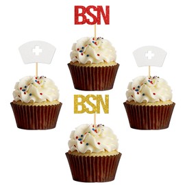 BSN Graduation Cupcake Toppers/Congrats RN Nurse Grad Cupcake Decor/Nursing School Graduation Cupcake Toppers/Medical Nurse Graduation Party Decorations Glitter 24 Pcs