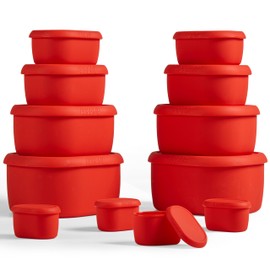 ISSEVE 12Pcs/Set Nesting Silicone Food Storage Containers with Lids, BPA Free Reusable Meal Prep Silicone Containers Airtight, Freezer Dishwasher Safe (33.8oz, 20oz, 10oz, 6.7oz, 1.3oz) (Red)