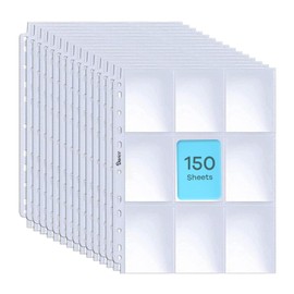Darice 150 Pack 9 Pocket Card Sleeves Binder Sheets - Baseball Football Sport Trading Card Sleeve - Card Protector Sleeves - Business Card Organizer - Transparant One-Sided Sleeves for Cards