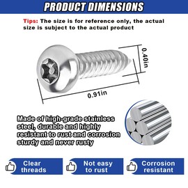 4PCS Stainless Steel License Plate Screws Kit, Anti-Theft Rustproof Tamper Resistant Self-Tapping Bolt, Car Tag Plate Frame Mounting Security Fastener with Cap, Anti-Rattle Pad (Sharp-end)