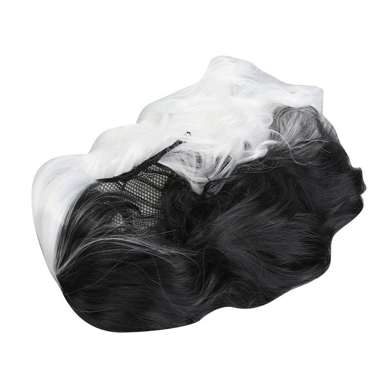 Black and White Short Curly Wig Women Cosplay Party Shoulder
