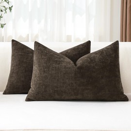 JOTOM Set of 2 Cushion Covers 30x50 cm Soft Chenille Brown Decorative Throw Pillow Covers 12x20 Inch Lumbar Cushion Case Solid Pillowcases for Couch Sofa Living Room Bed Home Decor (Brown)