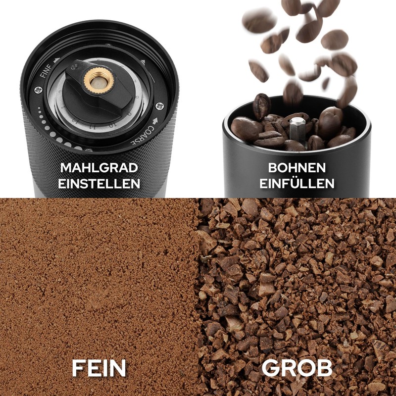 kofies® Handkaffeemühle mit Edelstahlmahlwerk und massivem Holzknauf