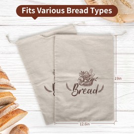Linen Bread Bags for Homemade Bread, 3 Pack 19"x12.6", Reusable and Durable Bread Storage, Bread Bags for Sourdough, Fruits & Vegetables, Breathable and Easy to Clean